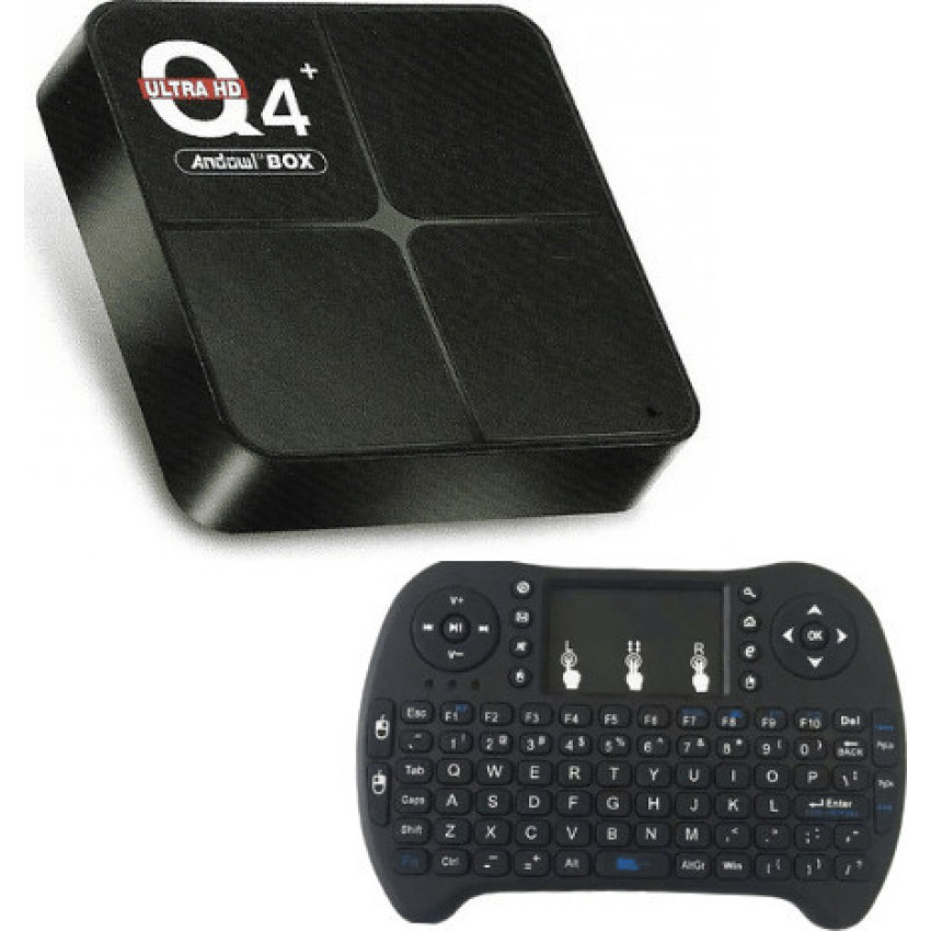 Smart TV Box Andowl 4GB + 64GB Q4 Mini Android 10 Ultra 6K με Ασύρματο Πληκτρολόγιο Μαύρο