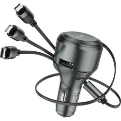 Hoco S27 Tributo Car Charger Total Current 2.4A with USB Port and Cable 3 in 1 Micro-USB / Type-C / Lighting Color: Silver
