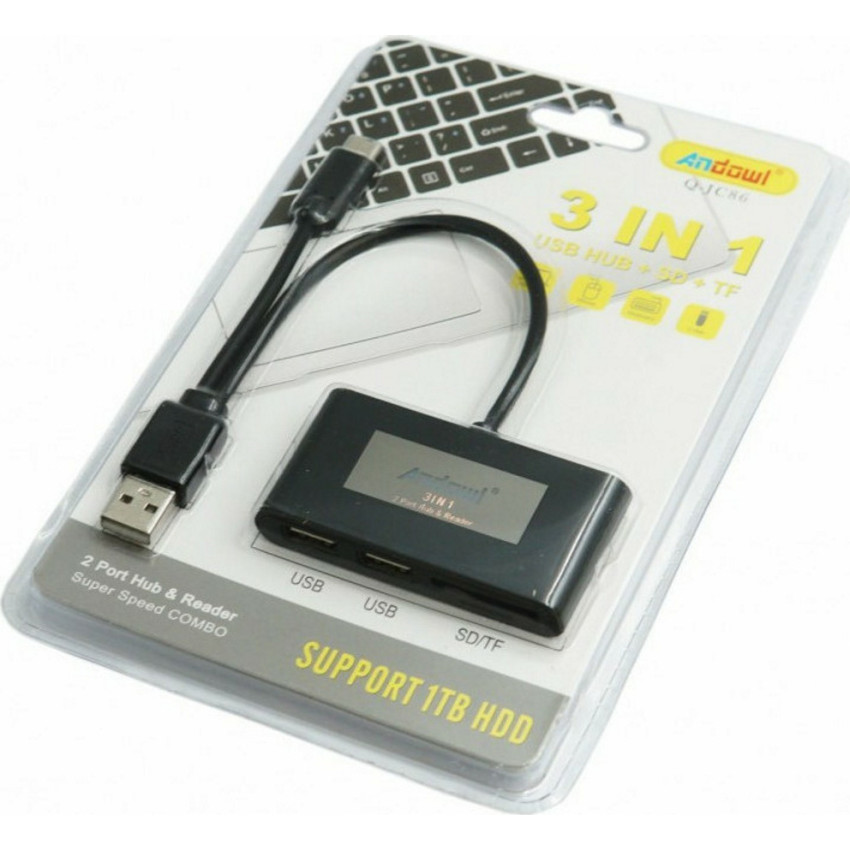 Andowl Q-JC86 USB 2.0 Hub 3 Θυρών με Σύνδεση USB-A - Χρώμα: Μαύρο