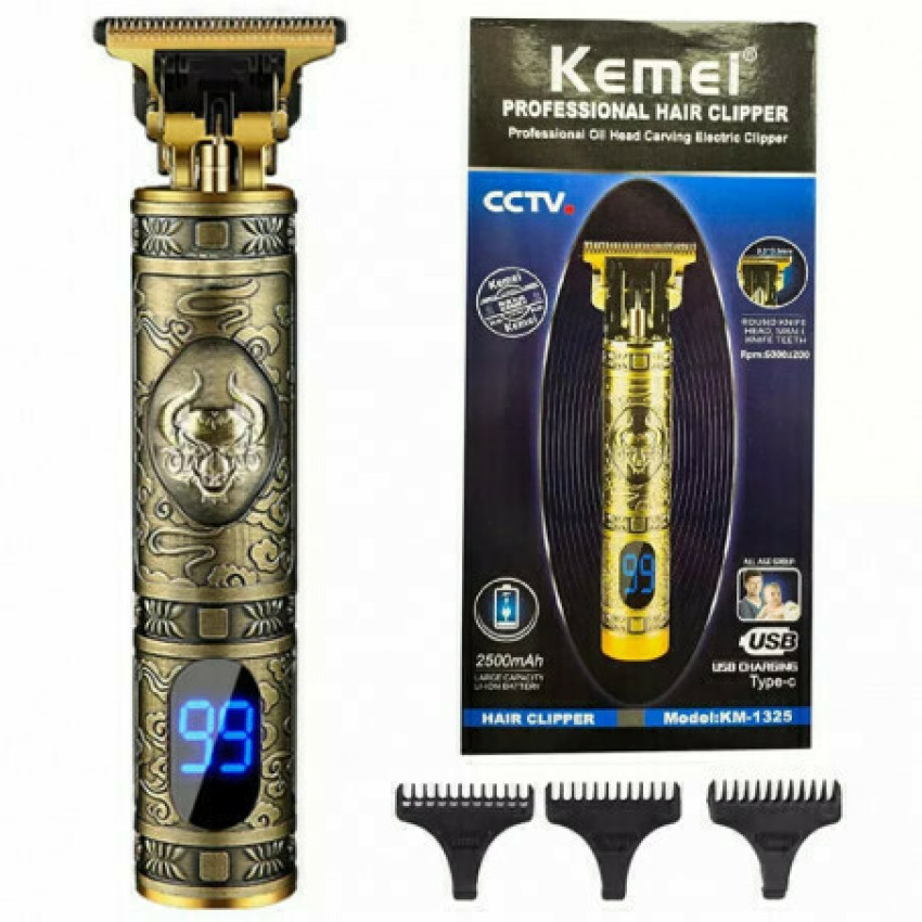 Kemei KM-1325 Επαναφορτιζόμενη Κουρευτική Μηχανή με LCD Carving Hair Cutting Trimmers - Χρώμα: Χρυσό