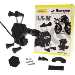 Andowl JC-08 Motorcycle Mobile Phone Stand with Adjustable Handlebar & Charger - Color: Black