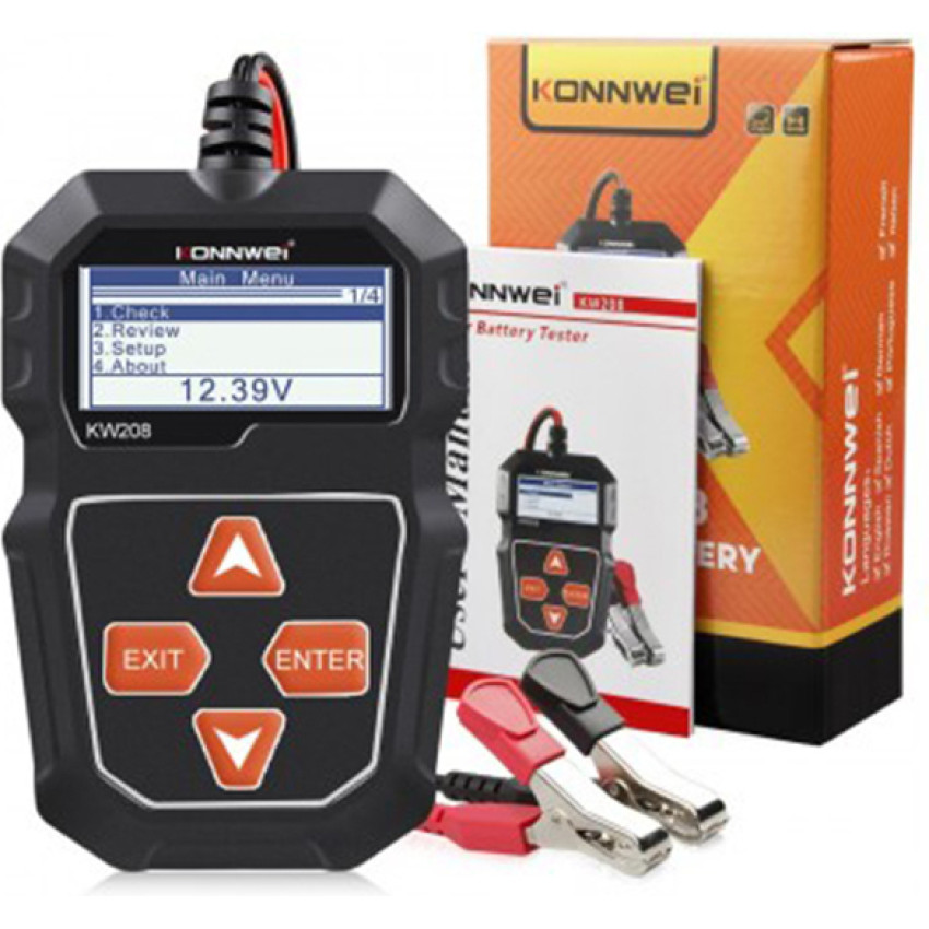 Konnwei KW208 Ψηφιακό Battery Tester με Κροκοδειλάκια 12V - Χρώμα: Μαύρο