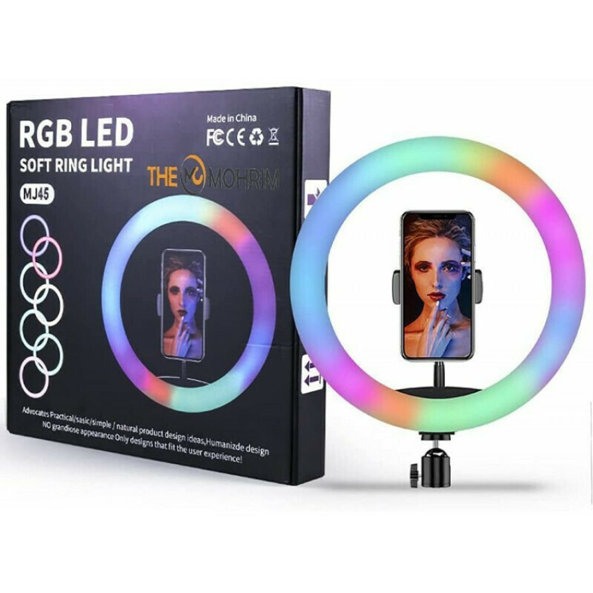 RGB LED Ring Light με 3 Βάσεις Κινητού 45cm με Τρίποδο Δαπέδου & Βάση για Κινητό