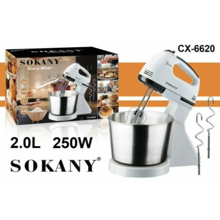 Sokany CX-6620 Μίξερ με Inox Κάδο 2lt Λευκό 250W