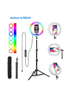 Andowl Q-MG35 RGB Ring Light 20.32cm με Επιτραπέζιο Τρίποδο & Βάση για Κινητό