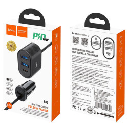 Hoco Z35 Fast Charging Car Charger with Ports: 3xUSB 1xType-C with Cable Built-in Color: Black