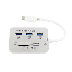 Card Reader + Hub 3 Θυρών με Σύνδεση Type-C - Χρώμα: Άσπρο