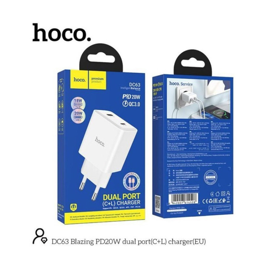 Hoco DC63 Φορτιστής Χωρίς Καλώδιο με 2 Θύρες USB-C 20W Power Delivery / Quick Charge 3.0 - Χρώμα: Λευκό