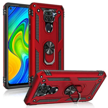 Σκληρή Θήκη Πλάτης Armor με Βάση Στήριξης για Xiaomi Redmi Note 9 - Χρώμα: Κόκκινο