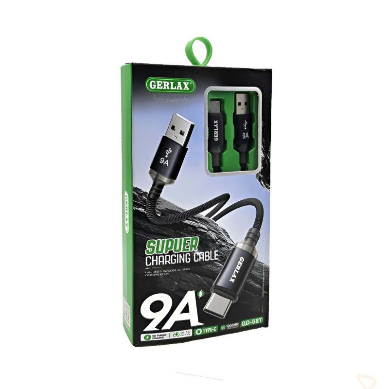 GERLAX GD-58T2 Καλώδιο Φόρτισης & Μεταφοράς Δεδομένων 9A USB-A σε Type-C 2m - Χρώμα: Μαύρο