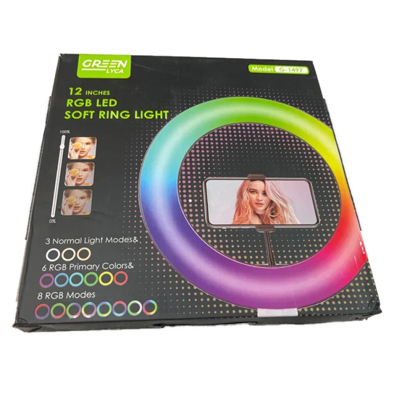 GREEN LYCA G-1497 Ring Light RGB με Τρίποδο & Βάση για Κινητό 12'' - Χρώμα: Μαύρο