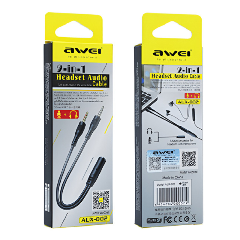Awei AUX-002 Καλώδιο 3.5mm Female σε 2x 3.5mm Male 20cm - Χρώμα: Μαύρο