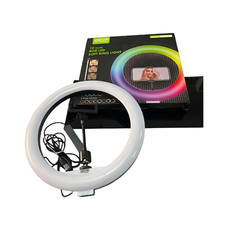 GREEN LYCA G-1497 Ring Light RGB με Τρίποδο & Βάση για Κινητό 12'' - Χρώμα: Μαύρο