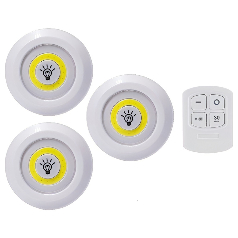 Φωτιστικά LED με Τηλεχειριστήριο & Χρονοδιακόπτη 30 Λεπτών 3τμχ - Χρώμα: Λευκό