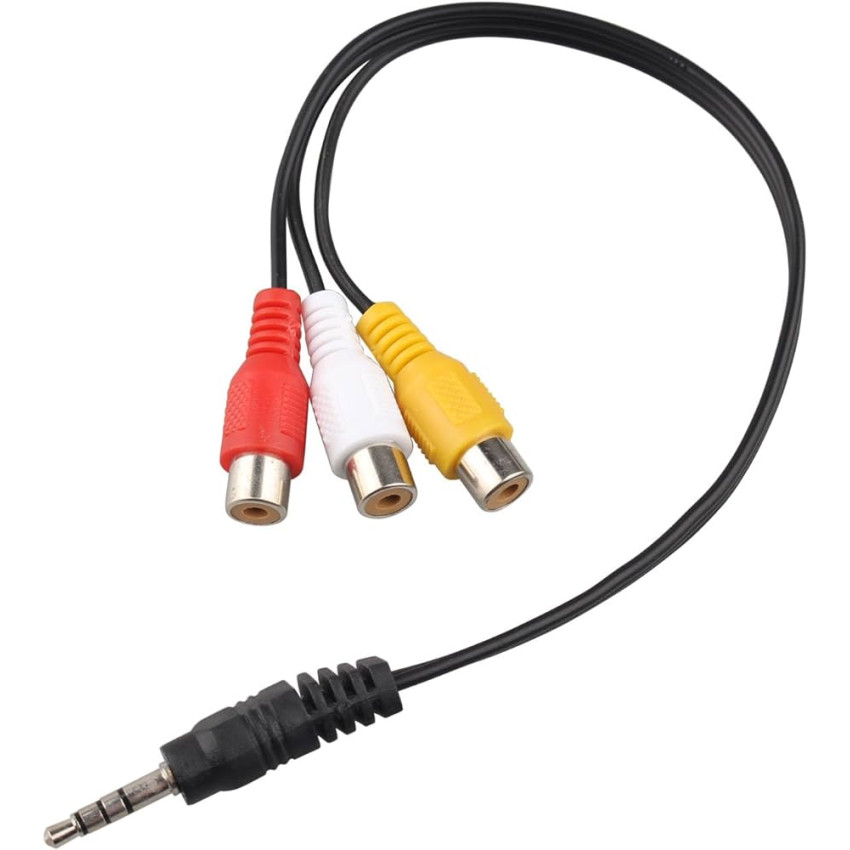 Καλώδιο 3.5mm Jack Male σε 3x RCA Female 6.5cm - Χρώμα: Μαύρο