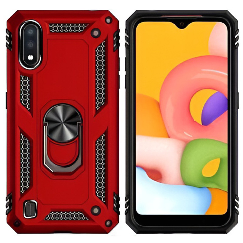 Σκληρή Θήκη Πλάτης Armor με Βάση Στήριξης για Samsung Galaxy A01 - Χρώμα: Κόκκινο