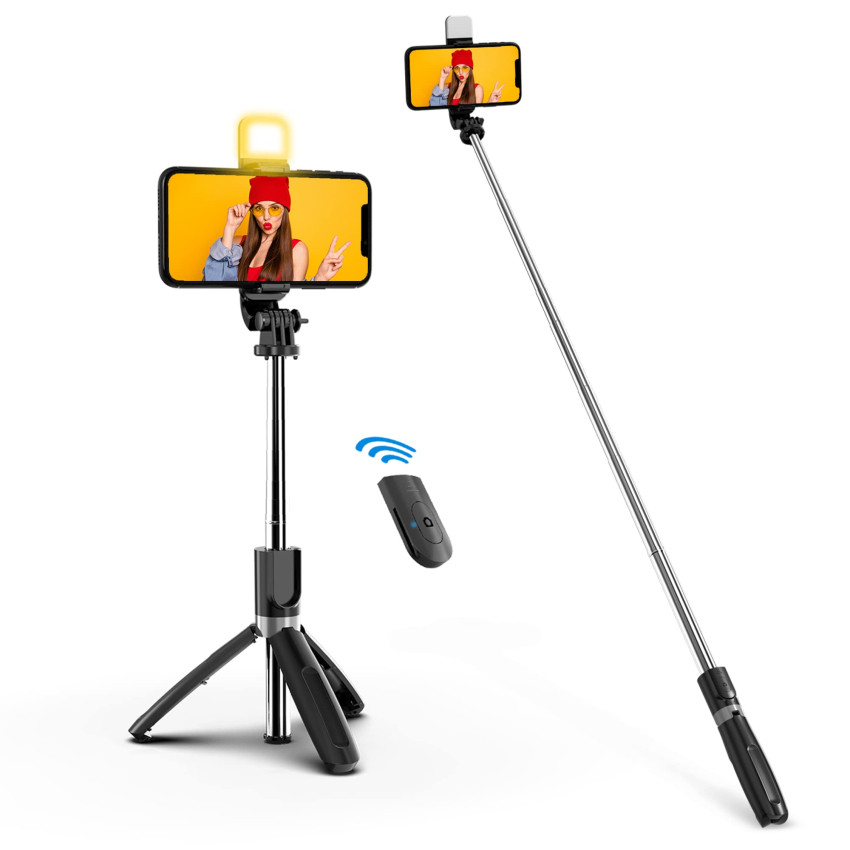 Fill Light JC-19H Τρίποδο Κινητού με Bluetooth / Selfie Stick Tripod - Χρώμα: Μαύρο