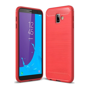 Θήκη Πλάτης Σιλικόνης Carbon για Samsung Galaxy J6 Plus - Χρώμα: Κόκκινο