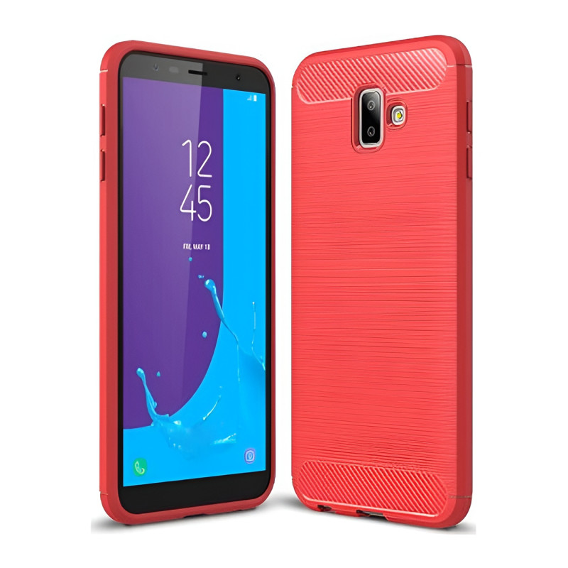 Θήκη Πλάτης Σιλικόνης Carbon για Samsung Galaxy J6 Plus - Χρώμα: Κόκκινο