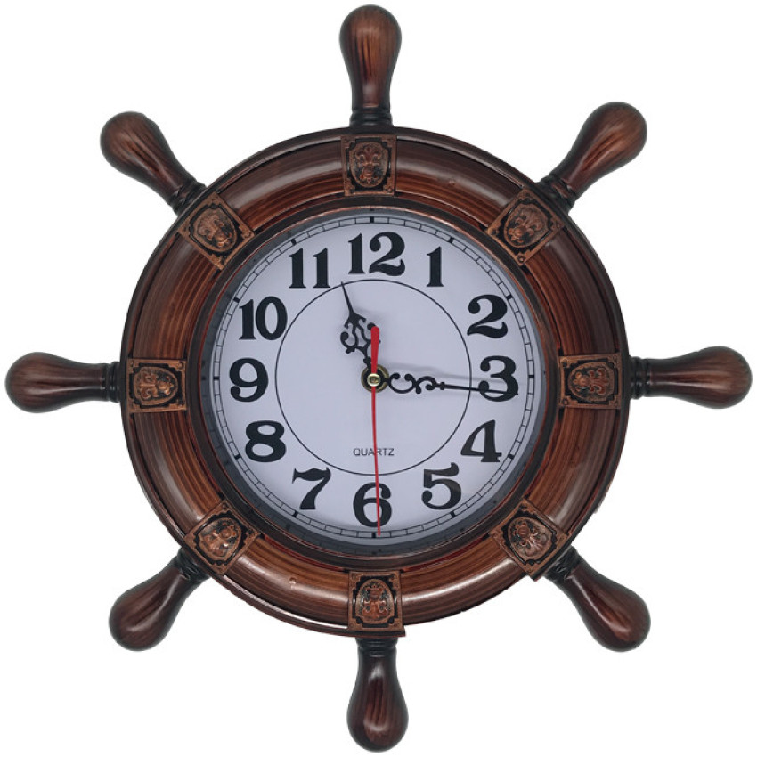 Πλαστικό Στρογγυλό Ρολόι Τοίχου / Wall Clock Quartz με Σχέδιο Τιμόνι Πηδάλιο Πλοίου (35.5x35.5x4.6)