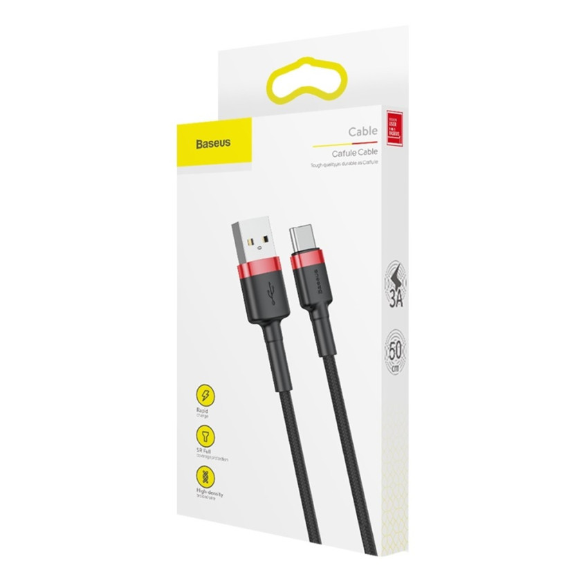 Baseus Cafule Braided USB 2.0 Καλώδιο USB-C Male - USB-A  Male (CATKLF-A91) 0.5m - Χρώμα: Μαύρο