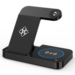B-18 4 in 1 Folding Charging Dock Magnetic Wireless Charger with USB Output for Smartphone / Smart Watch / Earphones Black