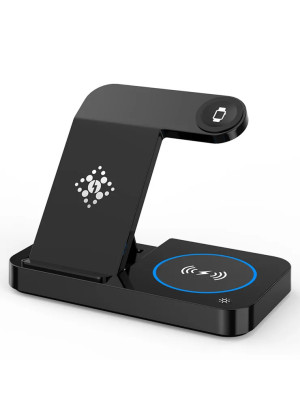 B-18 4 in 1 Folding Charging Dock Magnetic Wireless Charger with USB Output for Smartphone / Smart Watch / Earphones Μαύρο