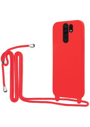 Θήκη Πλάτης Σιλικόνης με Λουράκι για Xiaomi Redmi 9 - Χρώμα: Κόκκινο