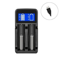 PUJIMAX HD-8922B 2-Slot 1100mAh 18650 Rechargeable Battery Charger with Charge Level Display & Type-C Charging Port - Color: Black