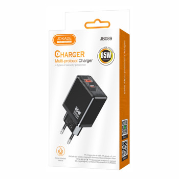 JOKADE JB089 Φορτιστής Χωρίς Καλώδιο με Θύρα USB-A & Θύρα USB-C 65W - Χρώμα: Μαύρο