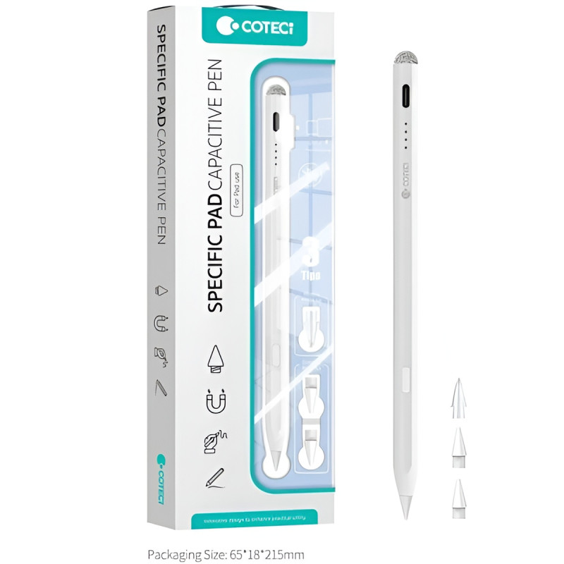 COTECi IP-014 P2 Pad Ψηφιακή Γραφίδα Αφής Active Pen με Διπλή Κεφαλή για iOS,Windows & Android Tablets - Χρώμα: Λευκό