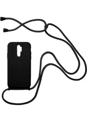 Θήκη Πλάτης Σιλικόνης με Λουράκι για Xiaomi Redmi 9 - Χρώμα: Μαύρο