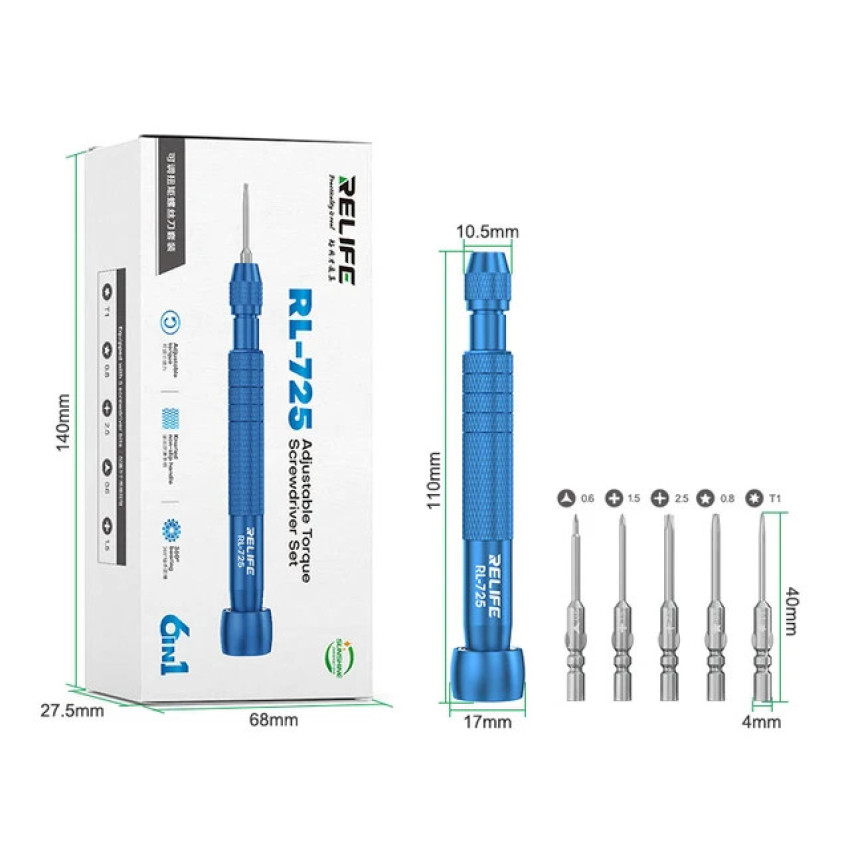 RELIFE RL-725 6 in 1 Adjustable Torque Screwdriver Set