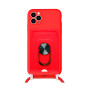 Θήκη Σιλικόνης με Λουράκι & Υποδοχή Κάρτας με Προστασία Κάμερας για iPhone 11 - Χρώμα: Κόκκινο