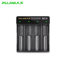 PUJIMAX MC4 4-Slot 2A 18650 Rechargeable Battery Charger with Charge Level Indicator & Type-C Charging Port - Color: Black