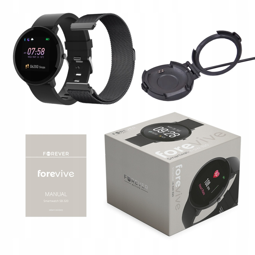 Forever ForeVive SB-320 43mm Smartwatch Activity Tracker με Παλμογράφο - Χρώμα: Μαύρο