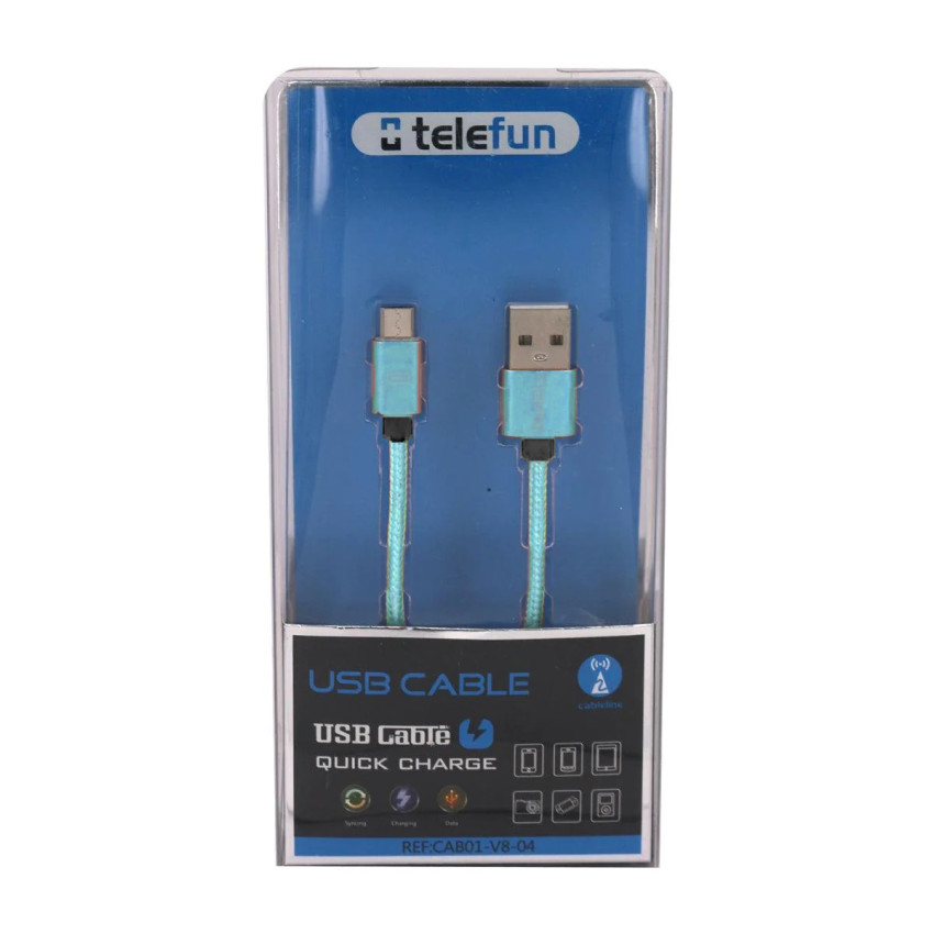 Telefun Καλώδιο USB σε Micro USB Γρήγορης Φόρτισης 1m CAB01-V8-BP - Χρώμα: Γαλάζιο