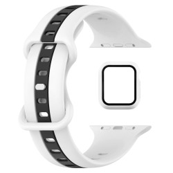 Silicone Strap & Case with Glass for Apple Watch 45mm - Color: White