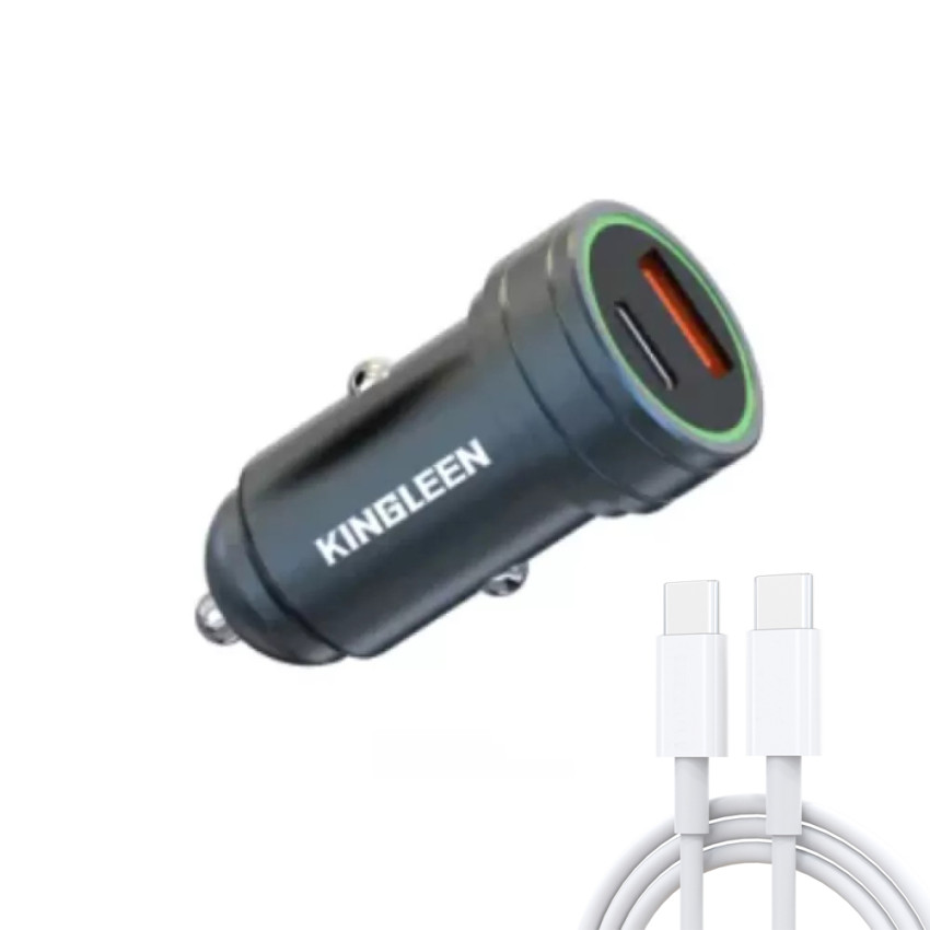 KINGLEEN C925 Φορτιστής Αυτοκινήτου PD18W με USB & Type-C Θύρα 5V / 3.1A & Καλώδιο Type-C σε Type-C  - Χρώμα: Μαύρο