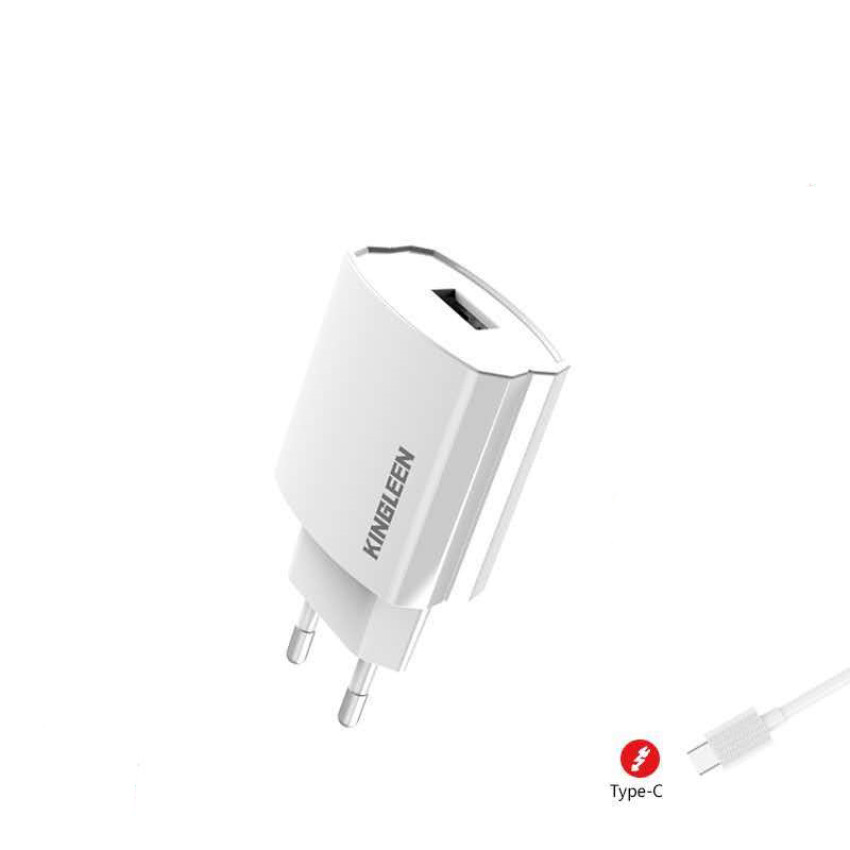 KINGLEEN E06 Φορτιστής με 2 Θύρες USB-A & Καλώδιο USB-A σε Type-C - Χρώμα: Άσπρο