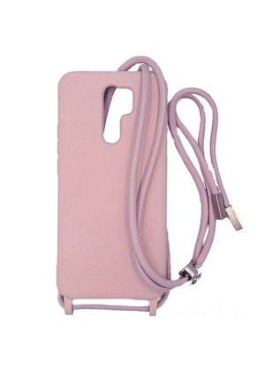 Θήκη Πλάτης Σιλικόνης με Λουράκι για Xiaomi Redmi Note 8 Pro - Χρώμα: Ροζ