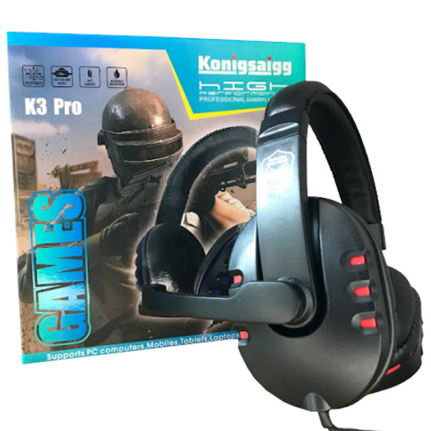 Konigsaigg K3 Pro Gaming Ακουστικά Υπολογιστή / PC Gaming Headset - Χρώμα: Μαύρο-Κόκκινο