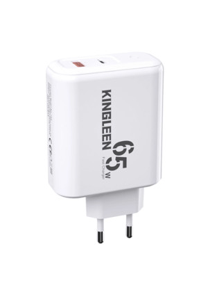 KINGLEEN E65 Φορτιστής με Θύρα USB-A & Θύρα USB-C 65W Power Delivery - Χρώμα: Άσπρο