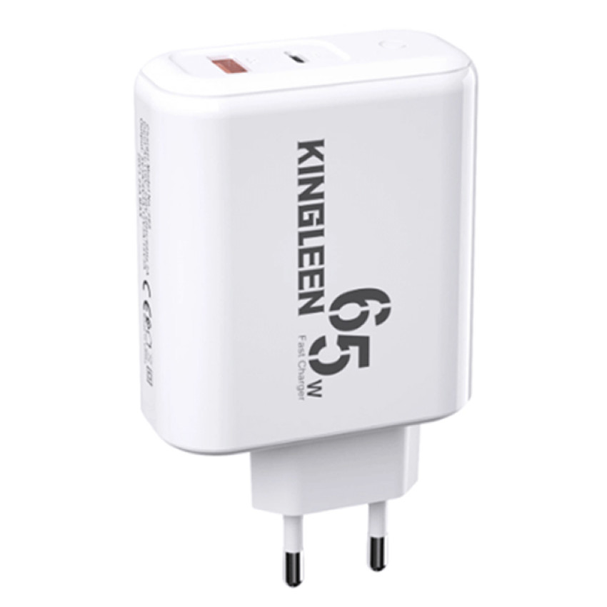 KINGLEEN E65 Φορτιστής με Θύρα USB-A & Θύρα USB-C 65W Power Delivery - Χρώμα: Άσπρο