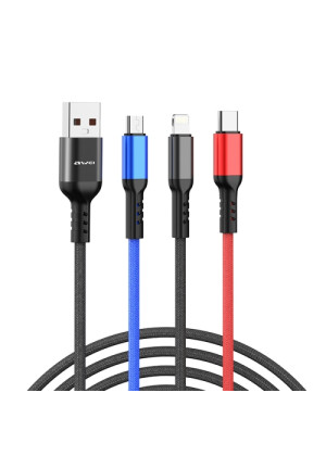 Awei CL-971 Καλώδιο Φόρτισης 3in1 με Υποδοχές Type-C / Lightning / Micro USB 1.2m - Χρώμα: Μαύρο