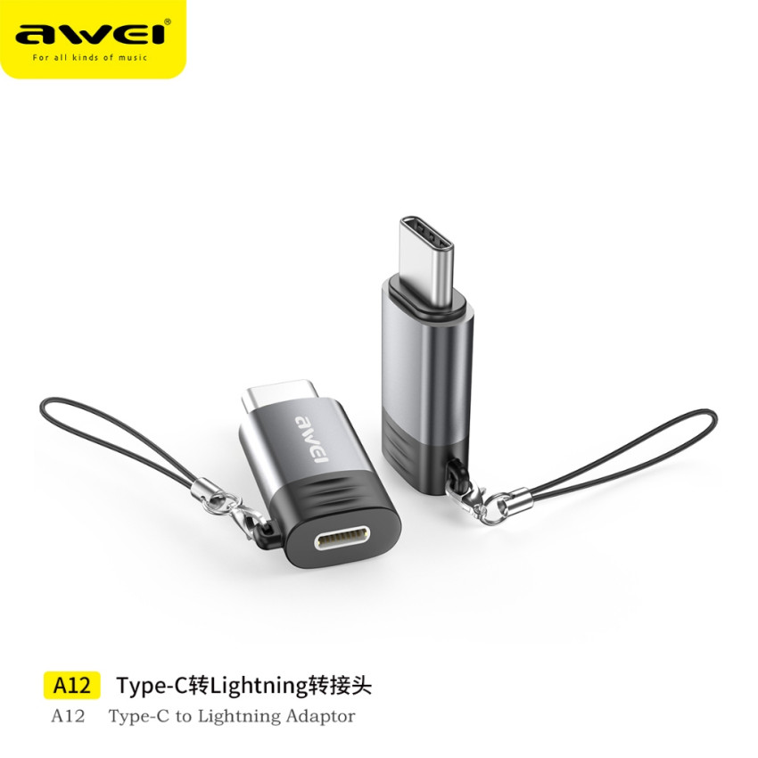 Awei A12 Μετατροπέας USB-C Male σε USB Lightning Female - Χρώμα: Γκρι