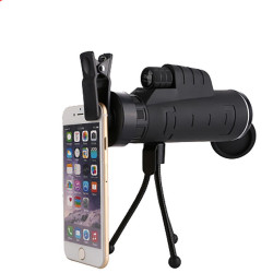 35x50mm Outdoor Telescopic Mobile Phone Magnifier with Clip Holder & Tripod - Color: Black