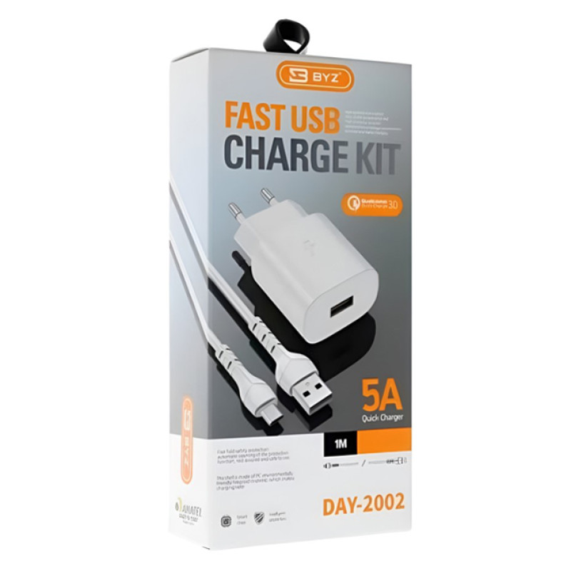 BYZ U40 DAY2002 Φορτιστής Ταξιδιού USΒ & Καλώδιο Lightning Σετ 5A / 1m - Χρώμα: Λευκό