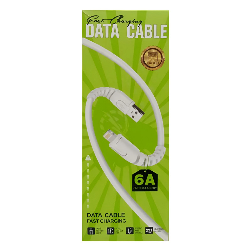 Fast Charging Καλώδιο K-92 6A Μεταφοράς Δεδομένων & Γρήγορης Φόρτισης με Θύρα USB-A σε Lightning 1m - Χρώμα: Λευκό