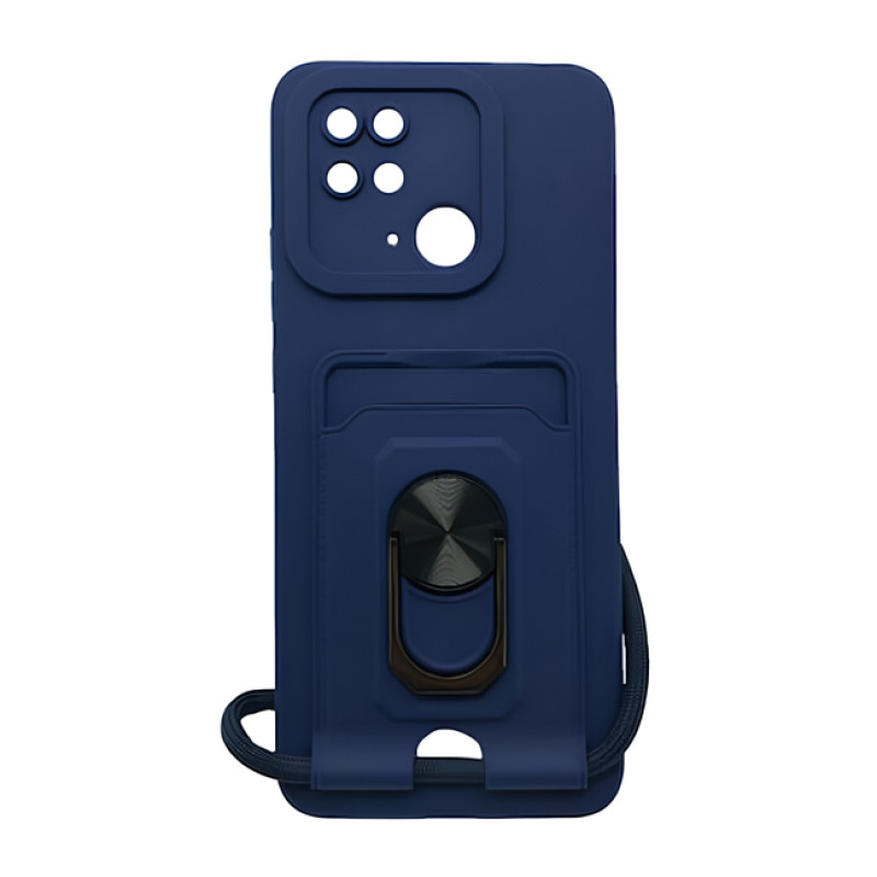 Θήκη Σιλικόνης με Λουράκι & Υποδοχή Κάρτας για Xiaomi Redmi 10C - Χρώμα: Σκούρο Μπλε